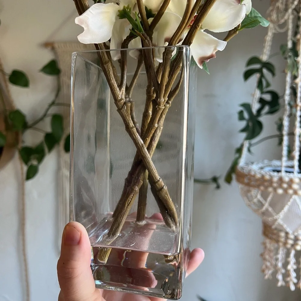 Faux Dogwood Flower Arrangement | White Silk Flowers in Glass Vase Home Decor